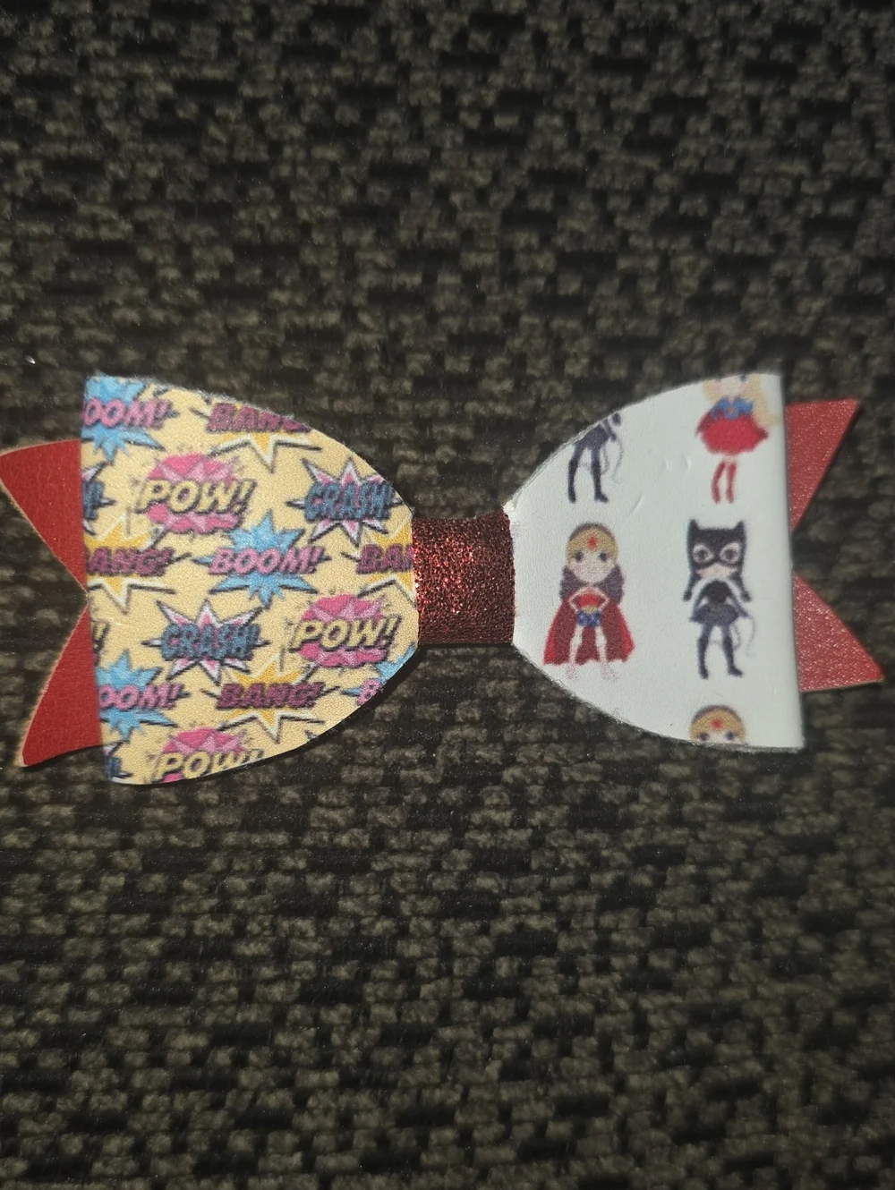Kids Superhero Comic Bow Hair Clip - Red and Cream
